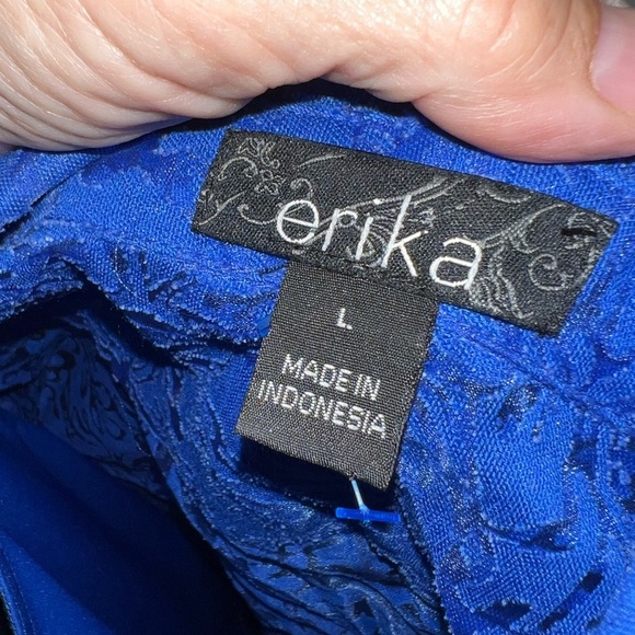 Erika 2 Piece Royal Blue Tank/Lacy Top Combo Set Rolled Sleeve Womens Sz L - Picture 6 of 8